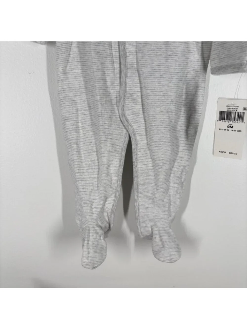 Ralph Lauren Baby Size 9M Gray White Striped Bear Cotton Footed Coverall NWT